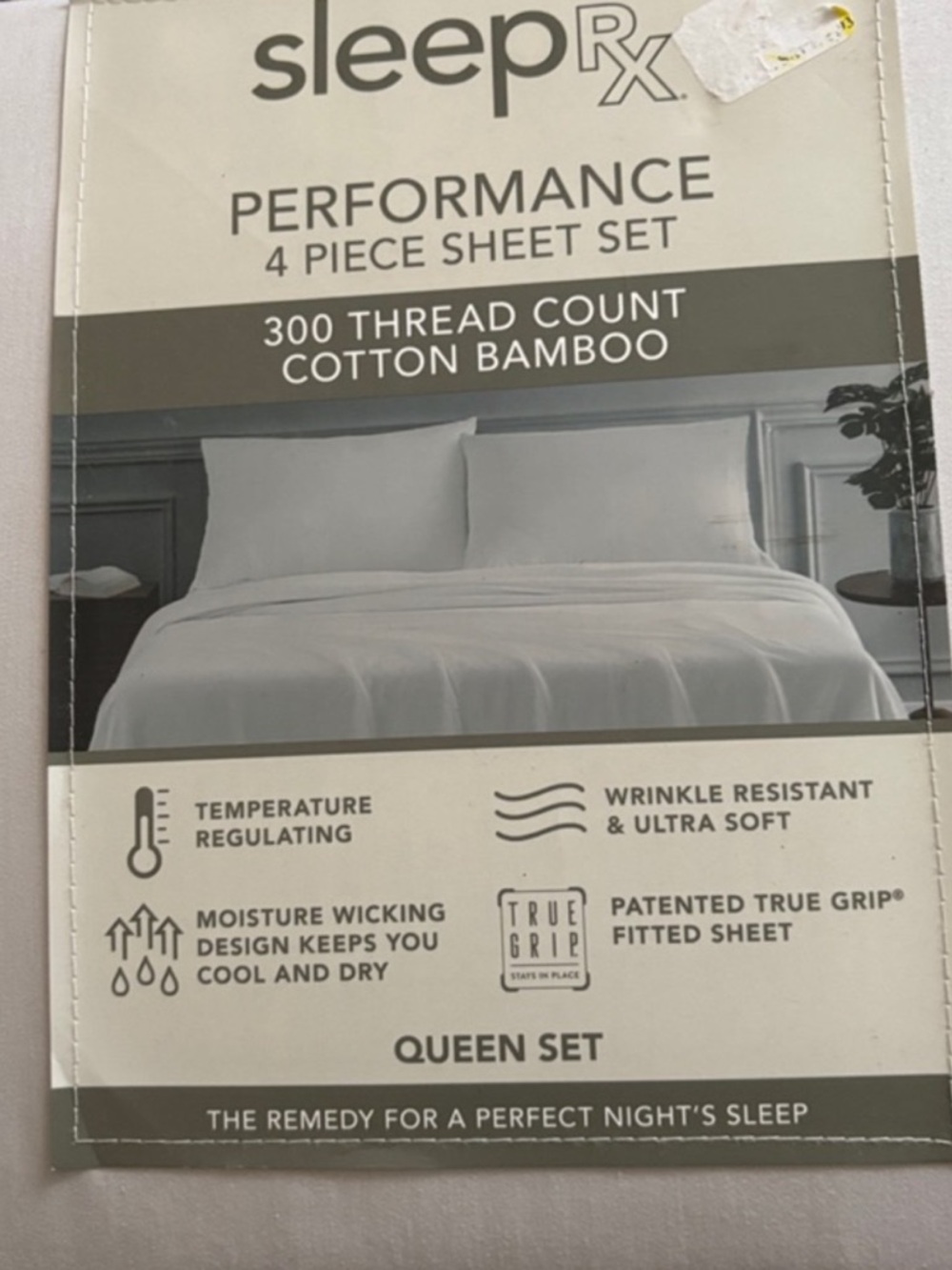 Sleep Rx Performance 4-Piece Queen Sheet Set - Light Gray